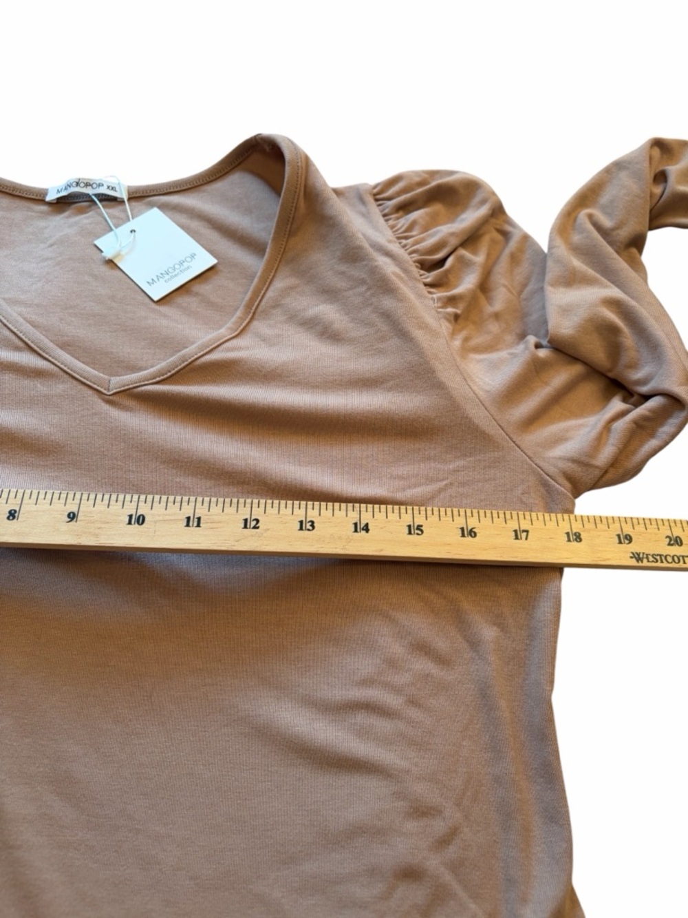 Mangopop Collection Beige VNeck-Gathered Shoulders Body Suit-Size XXL - Picture 5 of 9